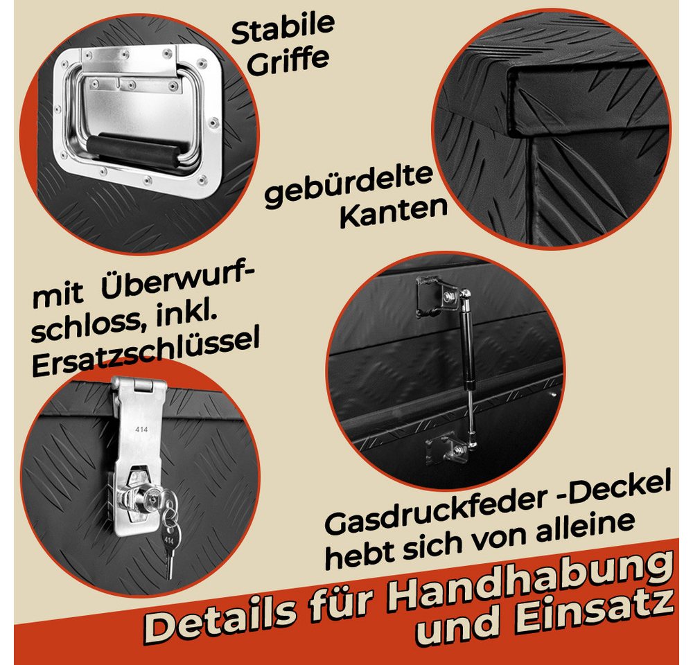 Trucky Anhänger-Deichselbox Deichselbox Werkzeugkasten Truckbox Alu Box Transportbox D100 Schwarz