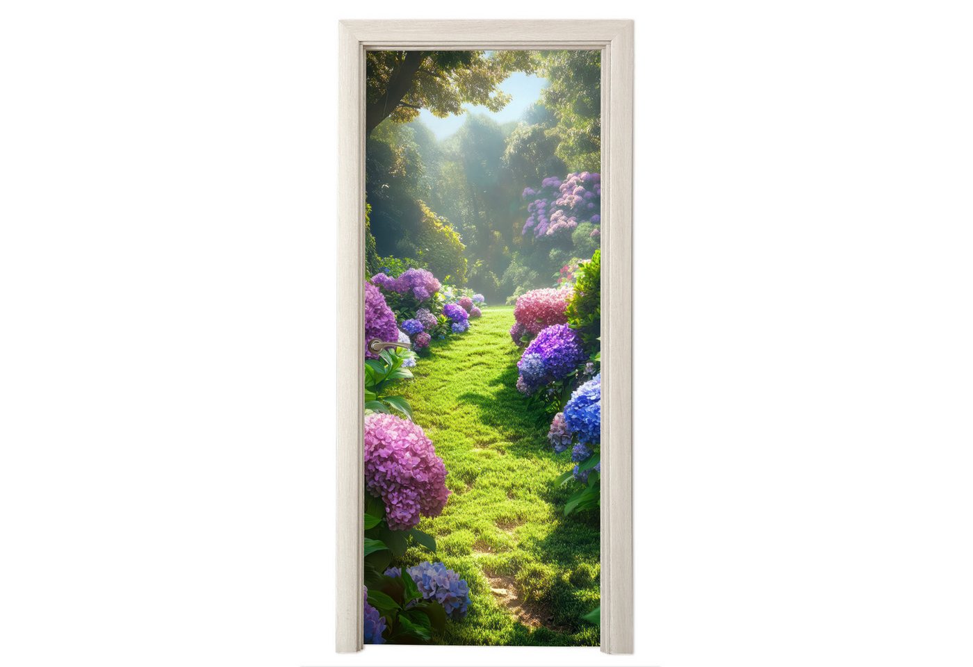 MuchoWow Türtapete Natur - Hortensie - Blumen - Grün, Matt, bedruckt, (1 St), Selbstklebende Tapete, Folie für Möbel, 75x205 cm Bild 3