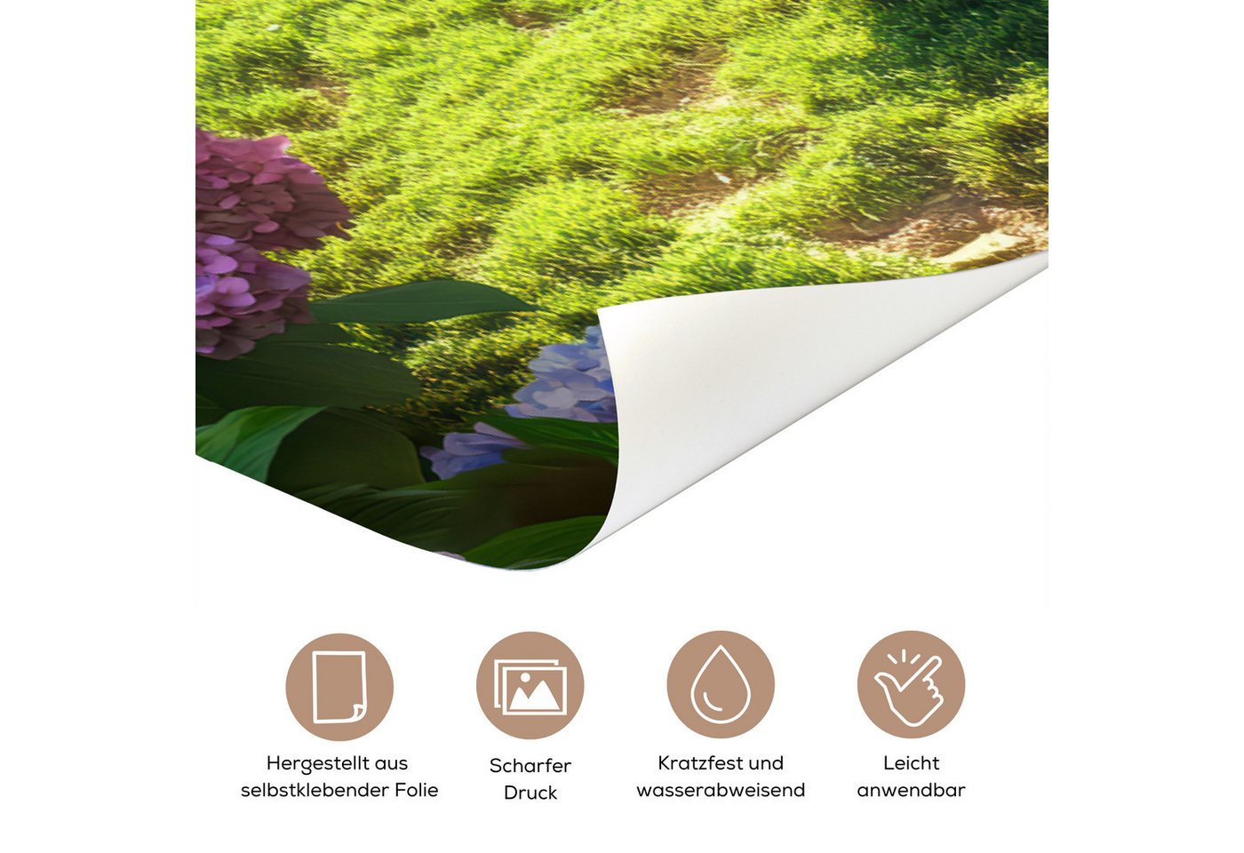 MuchoWow Türtapete Natur - Hortensie - Blumen - Grün, Matt, bedruckt, (1 St), Selbstklebende Tapete, Folie für Möbel, 75x205 cm Bild 4