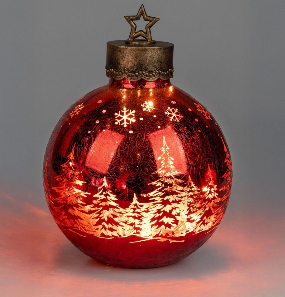 formano Dekolicht XXL Glas-Kugel Frosty Rot 35 cm Timer 6h/18h Weihnachten Herbst Deko, LED fest integriert Bild 2
