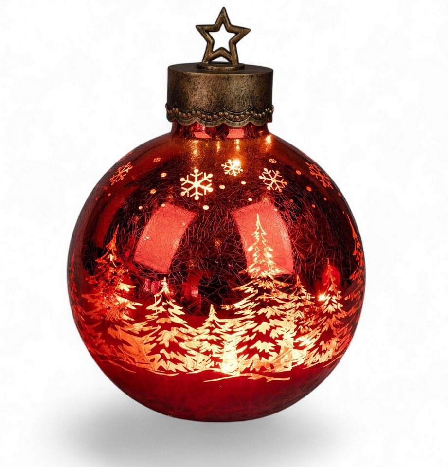 formano Dekolicht XXL Glas-Kugel Frosty Rot 35 cm Timer 6h/18h Weihnachten Herbst Deko, LED fest integriert Bild 3