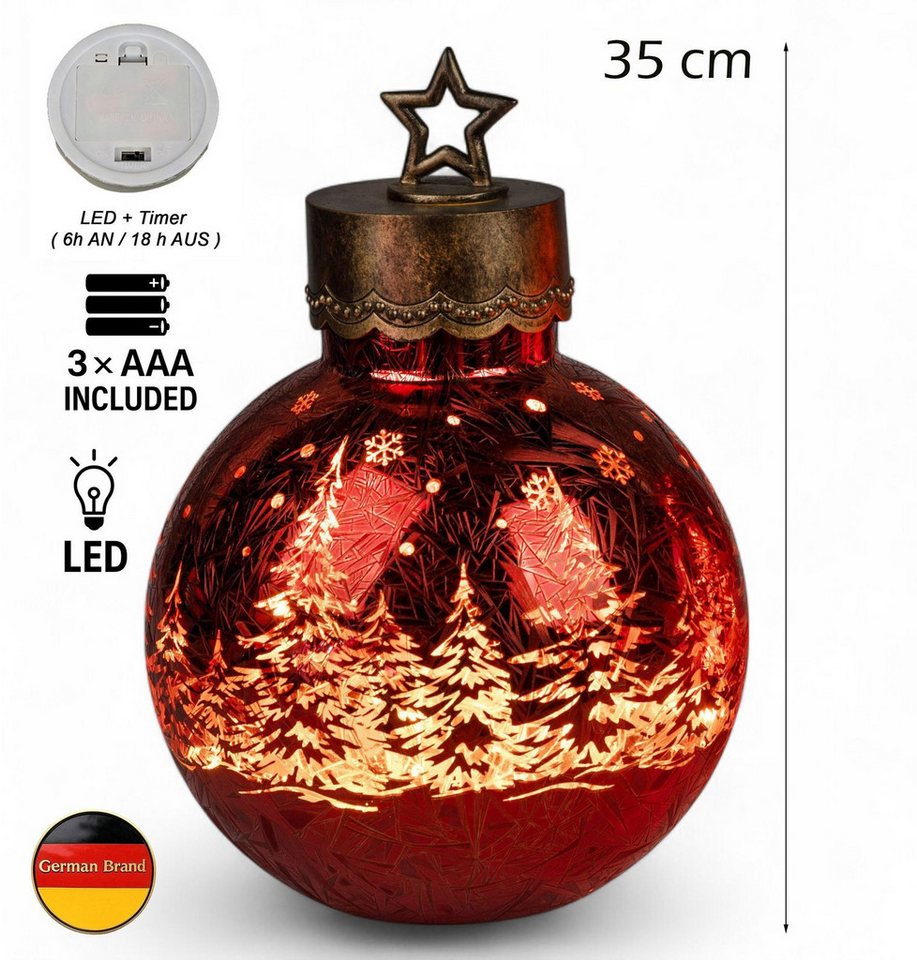 formano Dekolicht XXL Glas-Kugel Frosty Rot 35 cm Timer 6h/18h Weihnachten Herbst Deko, LED fest integriert Bild 5