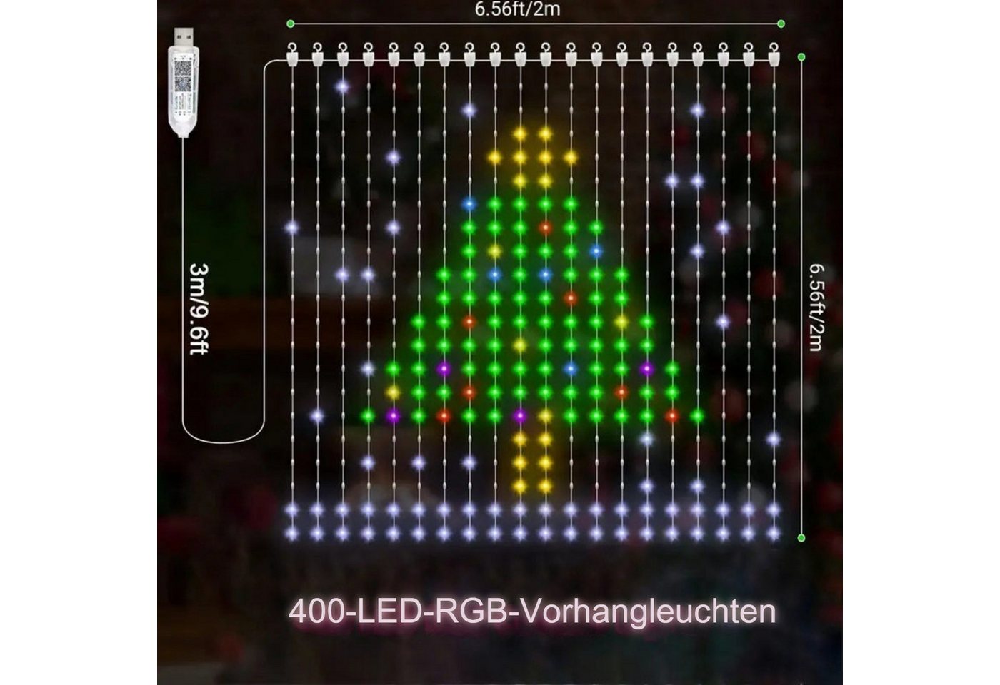 PRIISF LED-Lichtervorhang LED Vorhang RGB Smart Lichterkette Gardine Lichtervorhang Fadenvorhang, LED Vorhangschnur DIY Lichtmuster für Weihnachten Halloween Party Deko Bild 2