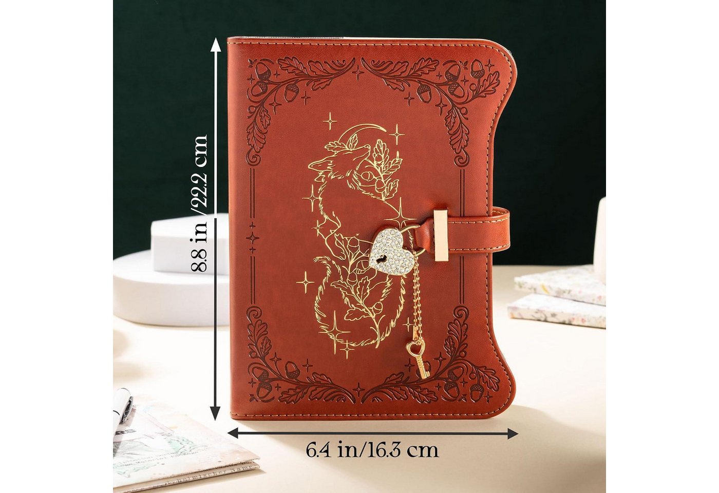 LuxusKollektion Tagebuch A5 Notizbuch Schloss Fuchs Braun in Lederoptik Bild 3