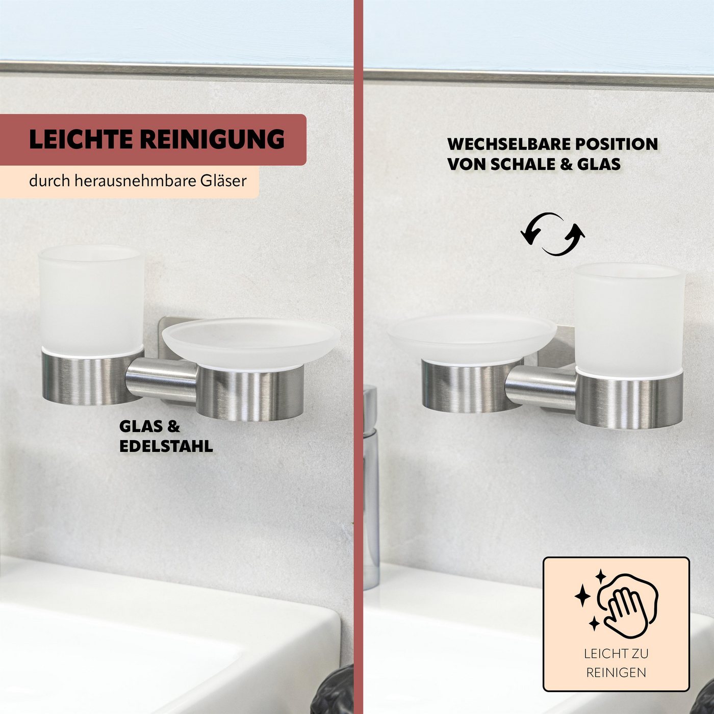 bremermann Seifenschale Bad-Serie PIAZZA TAPE - Wandhalter mit Klebepad, Breite: 20 cm, 1-St., Doppelhalter: 1x Seifenschale 1x Zahnputzbecher Bild 2