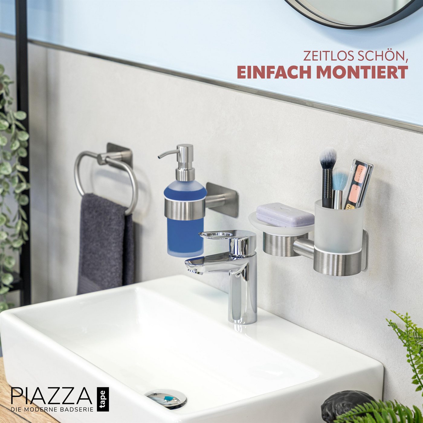 bremermann Seifenschale Bad-Serie PIAZZA TAPE - Wandhalter mit Klebepad, Breite: 20 cm, 1-St., Doppelhalter: 1x Seifenschale 1x Zahnputzbecher Bild 3