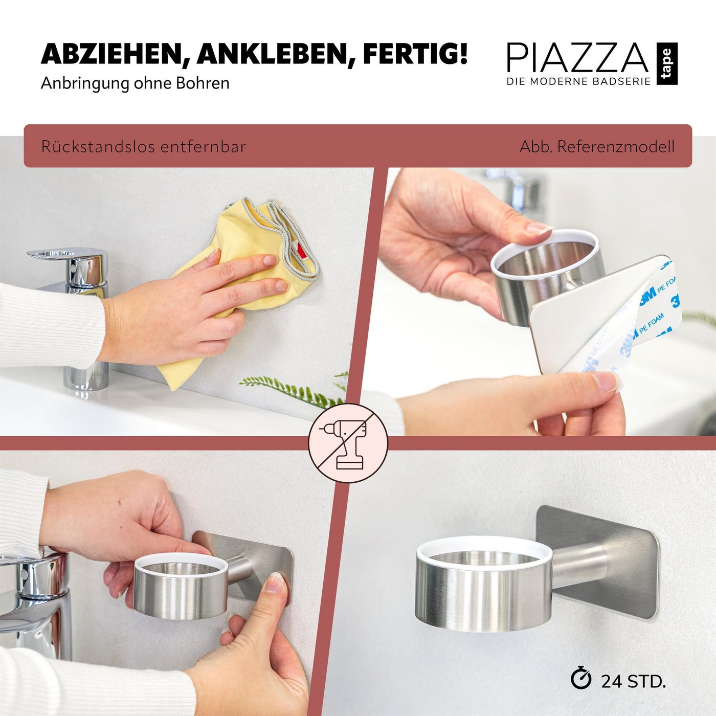 bremermann Seifenschale Bad-Serie PIAZZA TAPE - Wandhalter mit Klebepad, Breite: 20 cm, 1-St., Doppelhalter: 1x Seifenschale 1x Zahnputzbecher Bild 4