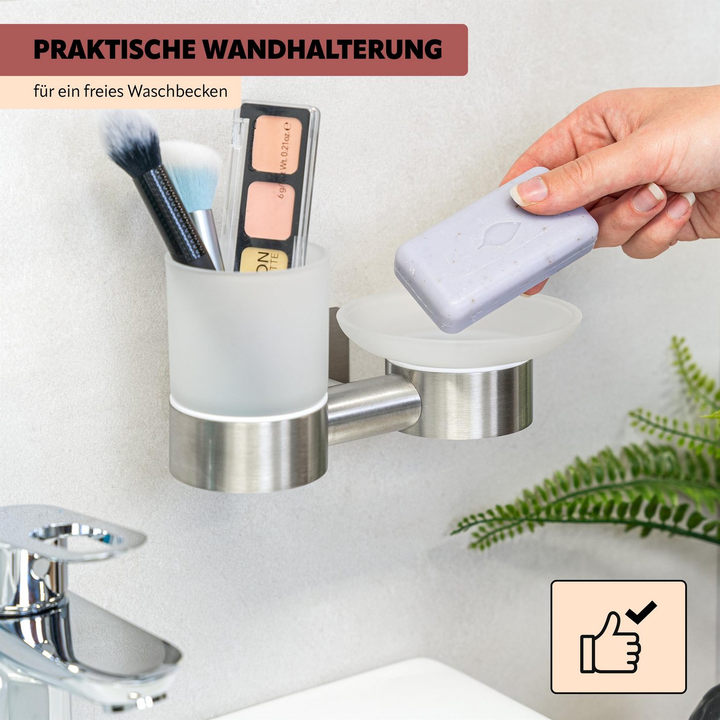 bremermann Seifenschale Bad-Serie PIAZZA TAPE - Wandhalter mit Klebepad, Breite: 20 cm, 1-St., Doppelhalter: 1x Seifenschale 1x Zahnputzbecher Bild 5
