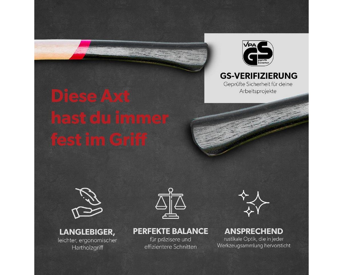 siwitec Axt Holzaxt SH-140, 1400 Gramm Kopfgewicht, 2270 g, (Unterschiedliche Kopfgewichte), GS-Zeritfizierung für maximale Arbeitssicherheit, Universalaxt Bild 2