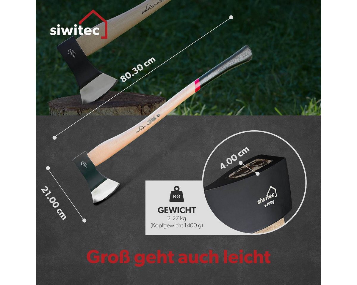 siwitec Axt Holzaxt SH-140, 1400 Gramm Kopfgewicht, 2270 g, (Unterschiedliche Kopfgewichte), GS-Zeritfizierung für maximale Arbeitssicherheit, Universalaxt Bild 4