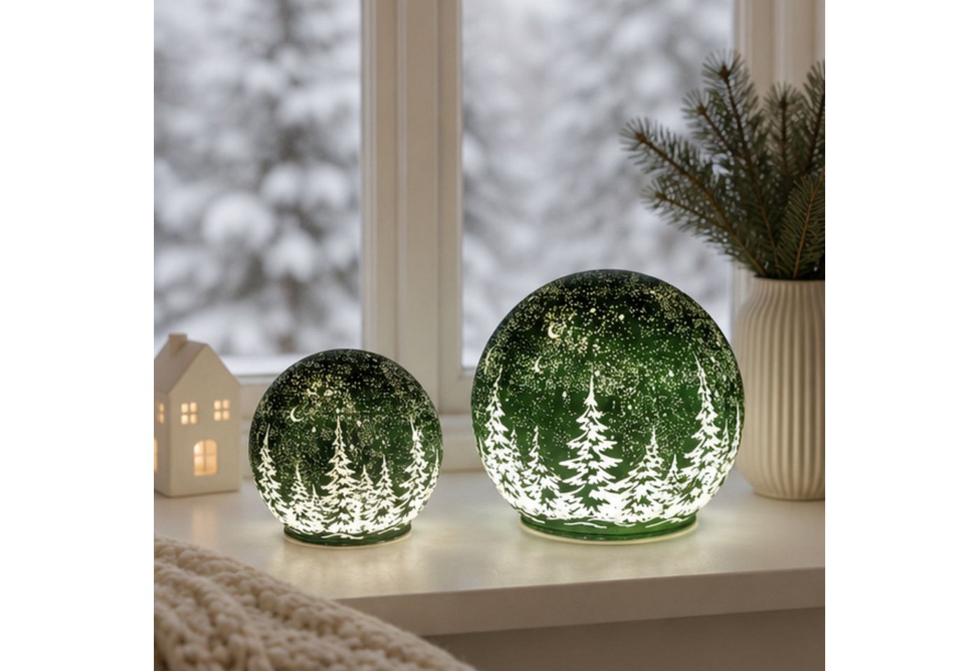 formano LED Kugelleuchte Frosty Winterwald Weihnachtsdeko, LED, Mit Timerfunktion, Grün, Winterwald, H: cm
