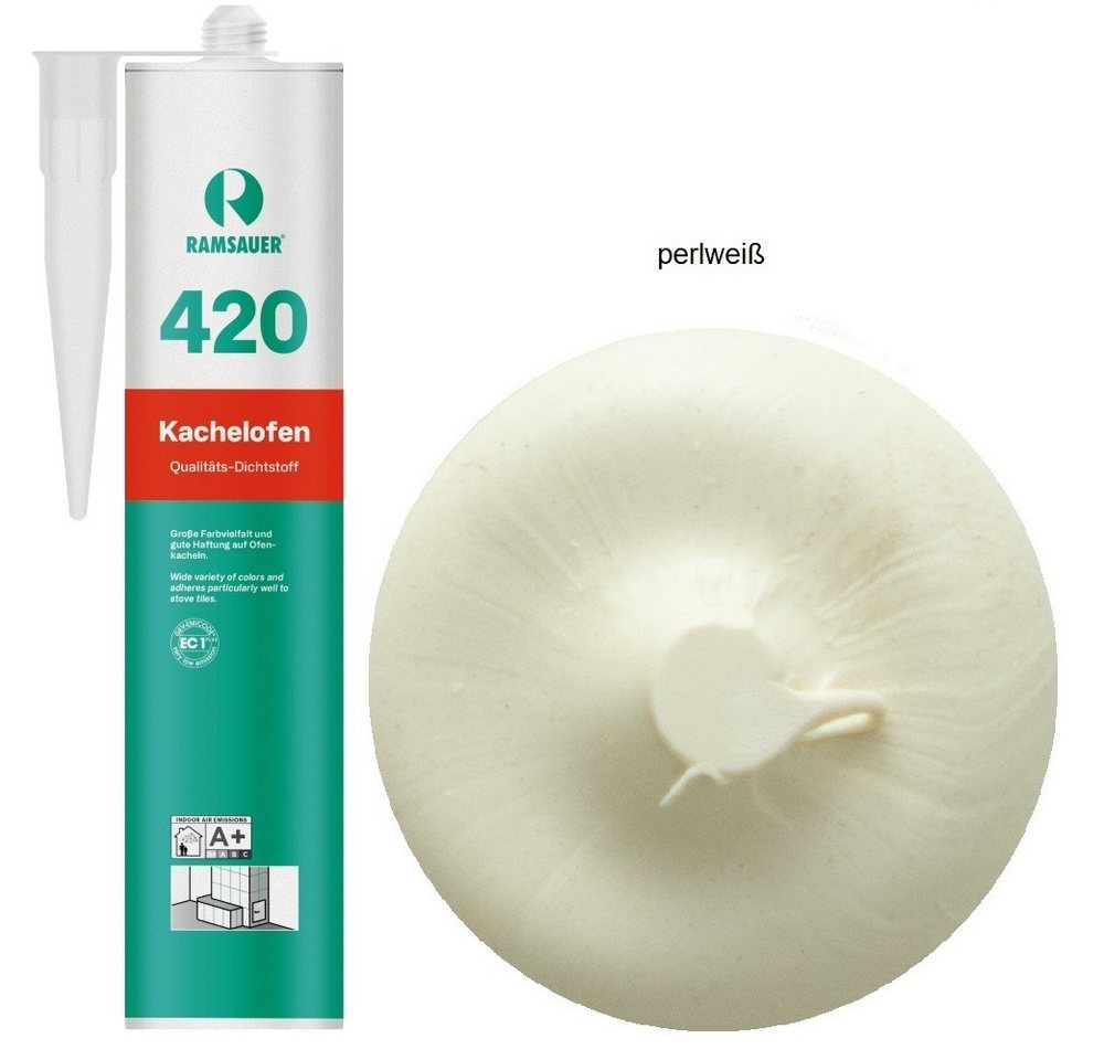 Ramsauer Dichtstoff Ramsauer 420 Kachelofen Acryl Dichtstoff 310ml Kartusche perlweiß, gebrauchsfertig, geruchsneutral, hitzefest und brandbeständig, siliconfrei