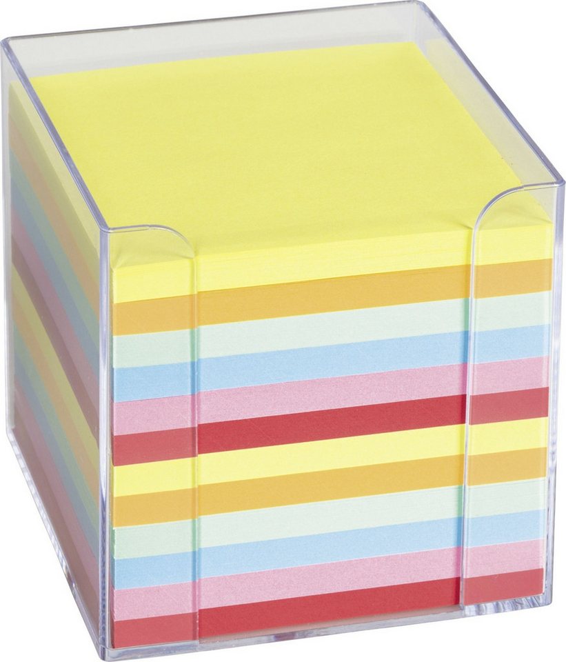 König & Ebhardt Notizzettel Zettelbox 9,5x9,5x9,5cm transparent mit farbigen Papier