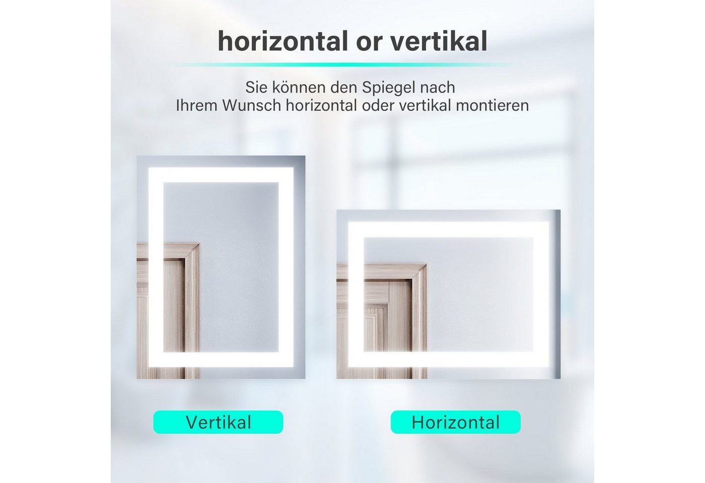SONNI Badspiegel Badspiegel mit Beleuchtung 60 x 50cm LED Badpiegel Lichtspiegel, Kupfer bleifreie Wandspiegel Badezimmerspiegel kaltweiß IP44 Bild 2