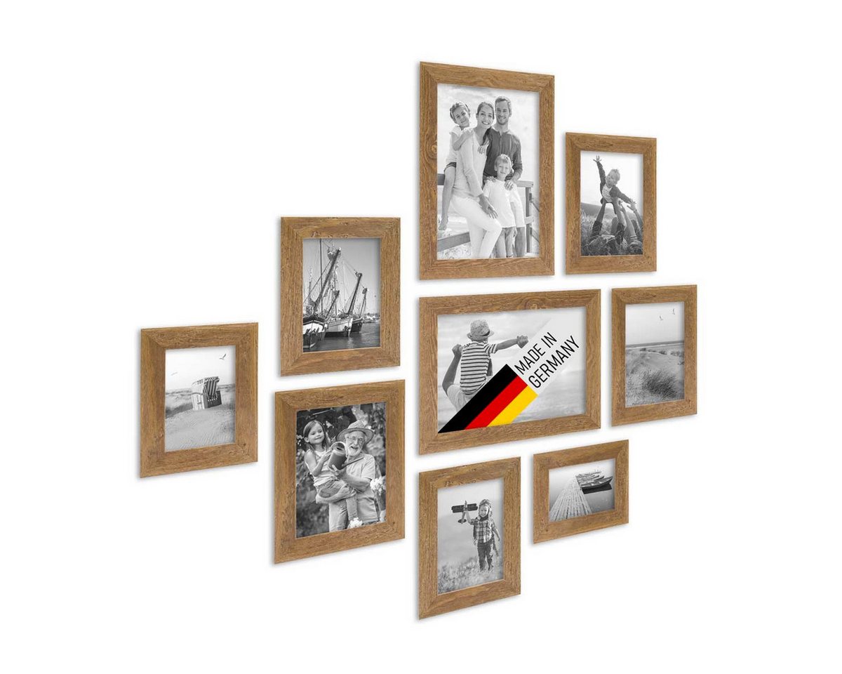 PHOTOLINI Bilderrahmen 9er Set Strandhaus Rustikal 10x15 bis 20x30 cm Natur Massivholz Bild 3