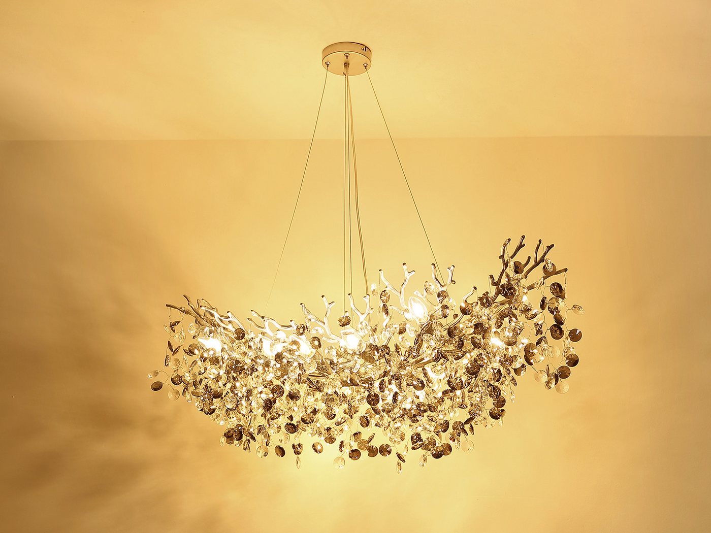 GLOBO LIGHTING LED Kronleuchter mit Kristall 2-farbig Breite 150cm, dimmbar, LED wechselbar, Warmweiß, ausgefallene Pendelleuchte groß für Esstisch, Esszimmer-Lampe hängend