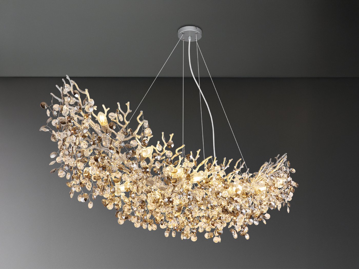 GLOBO LIGHTING LED Kronleuchter mit Kristall 2-farbig Breite 150cm, dimmbar, LED wechselbar, Warmweiß, ausgefallene Pendelleuchte groß für Esstisch, Esszimmer-Lampe hängend Bild 2