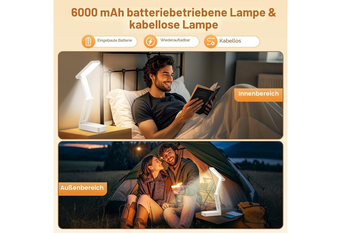 Vivitar LED Nachttischlampe Kabellose faltbare Schreibtischlampe dimmbar mit 3 Lichtfarben, das beste Geschenk für Kinder, Familie und Freunde, dimmbar mit 3 Lichtfarben: Warm, neutral, kühl, 45-Minuten-Timer, Licht-Speicherfunktion, tragbare LED-Leselampe/Nachttischlampe, wiederaufladbare mobile Lampe, für drinnen und draußen Bild 3