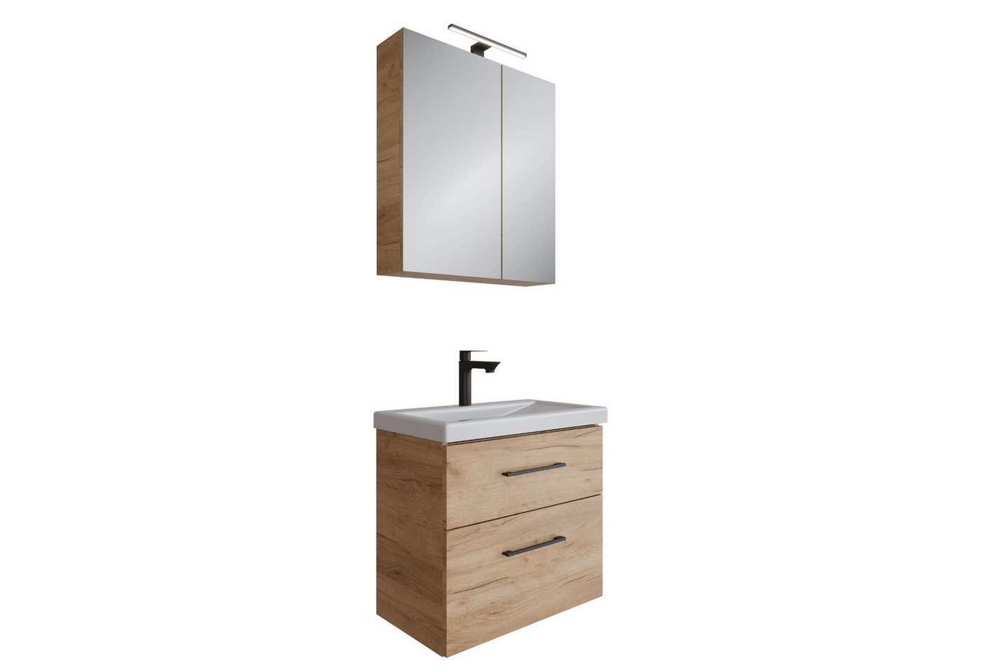 Planetmöbel Badmöbel-Set Badmöbel-Set mit Spiegelschrank 63cm, (Waschbeckenunterschrank, Spiegelschrank Bad mit Beleuchtung) Bild 4