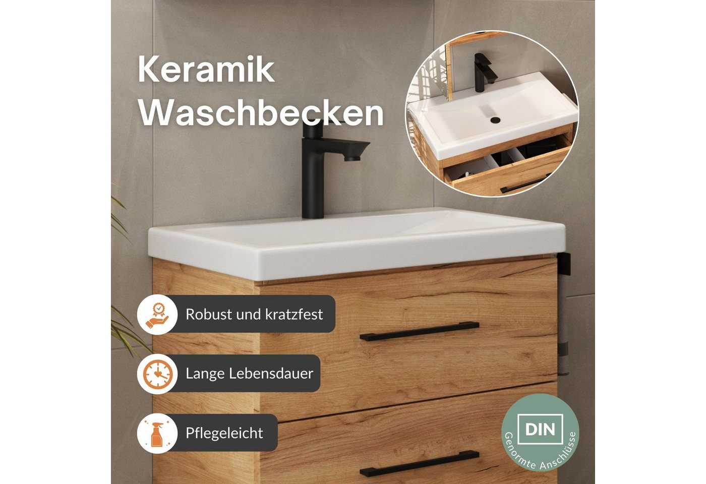 Planetmöbel Badmöbel-Set Badmöbel-Set mit Spiegelschrank 63cm, (Waschbeckenunterschrank, Spiegelschrank Bad mit Beleuchtung) Bild 5