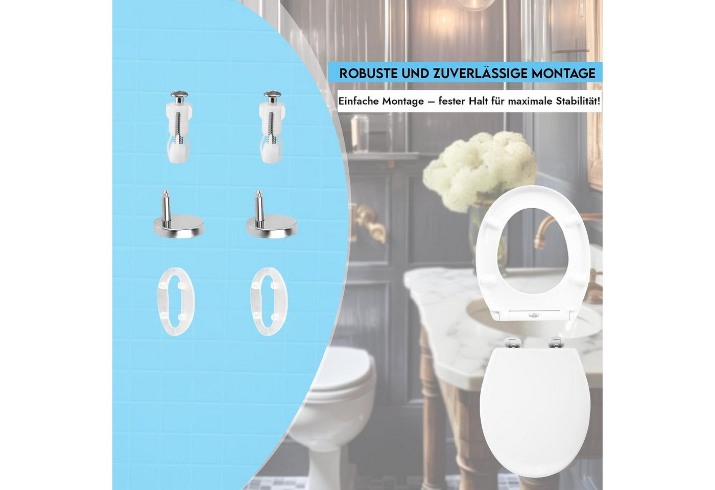 hausleben WC-Sitz 2er Set Toilettensitz mit Absenkautomatik aus Duroplast (2 teiliges Set, 2-St., 2er-Set bestehend aus zwei identischen WC-Sitzen inklusive Deckeln), Absenkautomatik (Soft Close), Abnehmbar per Knopfdruck (Quick Release)