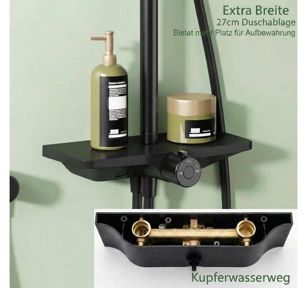 GarveeMore Regenduschkopf Duschset mit XXL‑Regenduschkopf 25cm, Handbrause & Ablage, (Set, XXL‑Regenduschkopf 25 cm mit 360°‑Schwenkfunktion), 3+1‑Funktion Handbrause inkl. Jet‑Reinigungsmodus