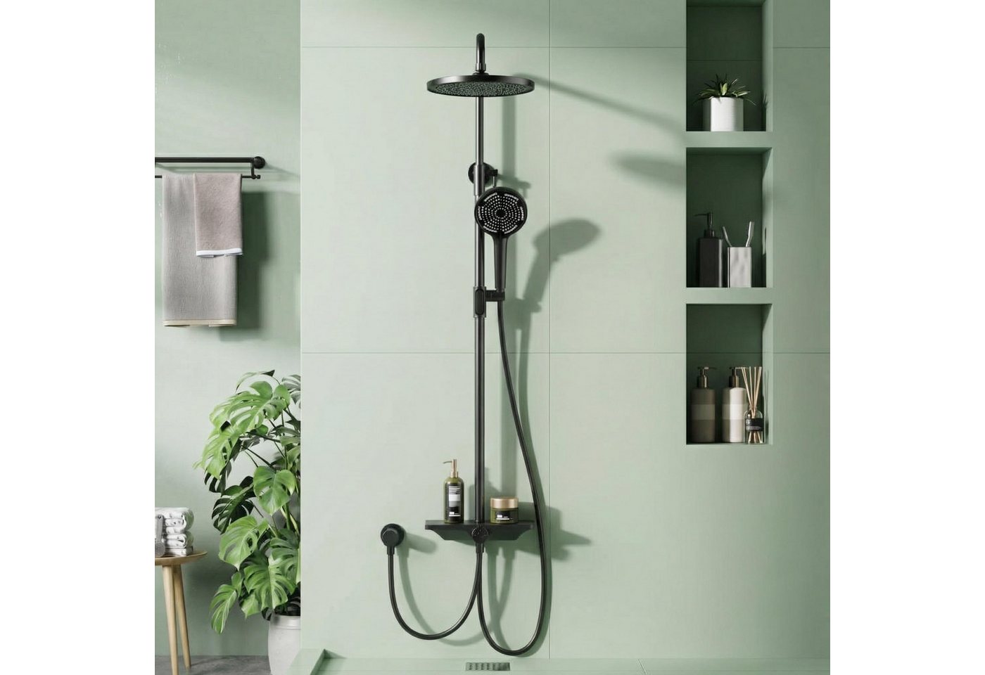 GarveeMore Regenduschkopf Duschset mit XXL‑Regenduschkopf 25cm, Handbrause & Ablage, (Set, XXL‑Regenduschkopf 25 cm mit 360°‑Schwenkfunktion), 3+1‑Funktion Handbrause inkl. Jet‑Reinigungsmodus Bild 3
