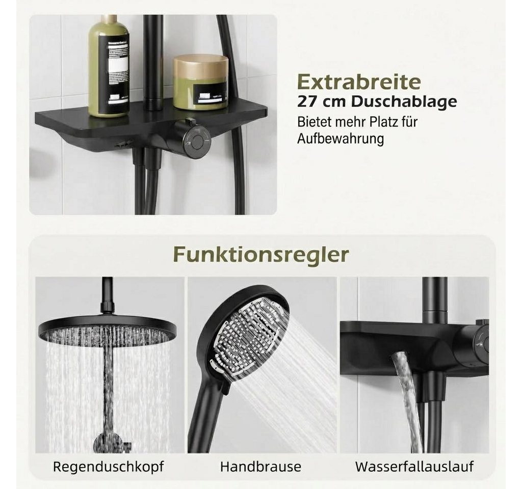 GarveeMore Regenduschkopf Duschset mit XXL‑Regenduschkopf 25cm, Handbrause & Ablage, (Set, XXL‑Regenduschkopf 25 cm mit 360°‑Schwenkfunktion), 3+1‑Funktion Handbrause inkl. Jet‑Reinigungsmodus Bild 5