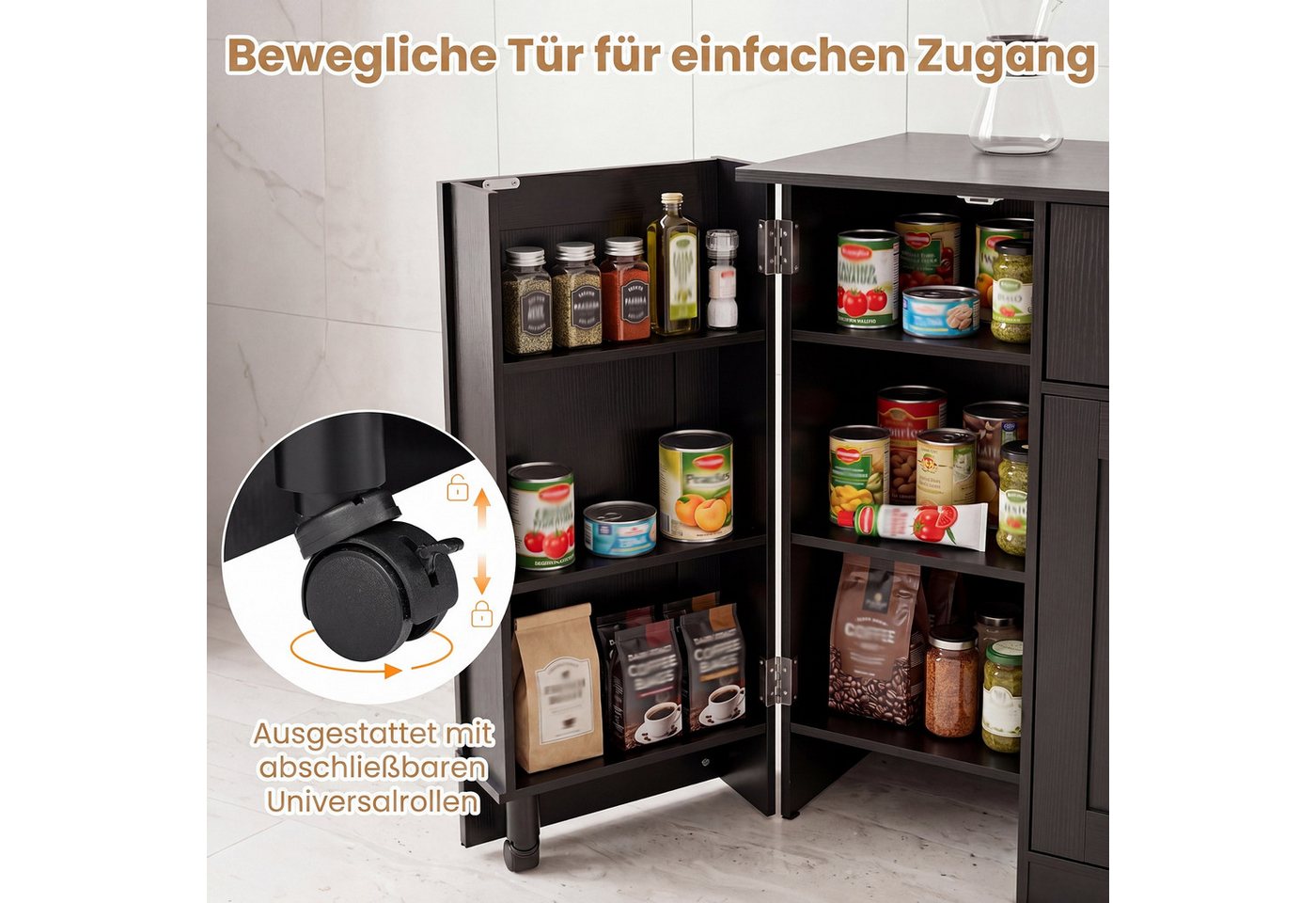 COSTWAY Küchenbuffet Sideboard mit Schublade & Regal auf Rollen 105x40x83 cm Bild 4