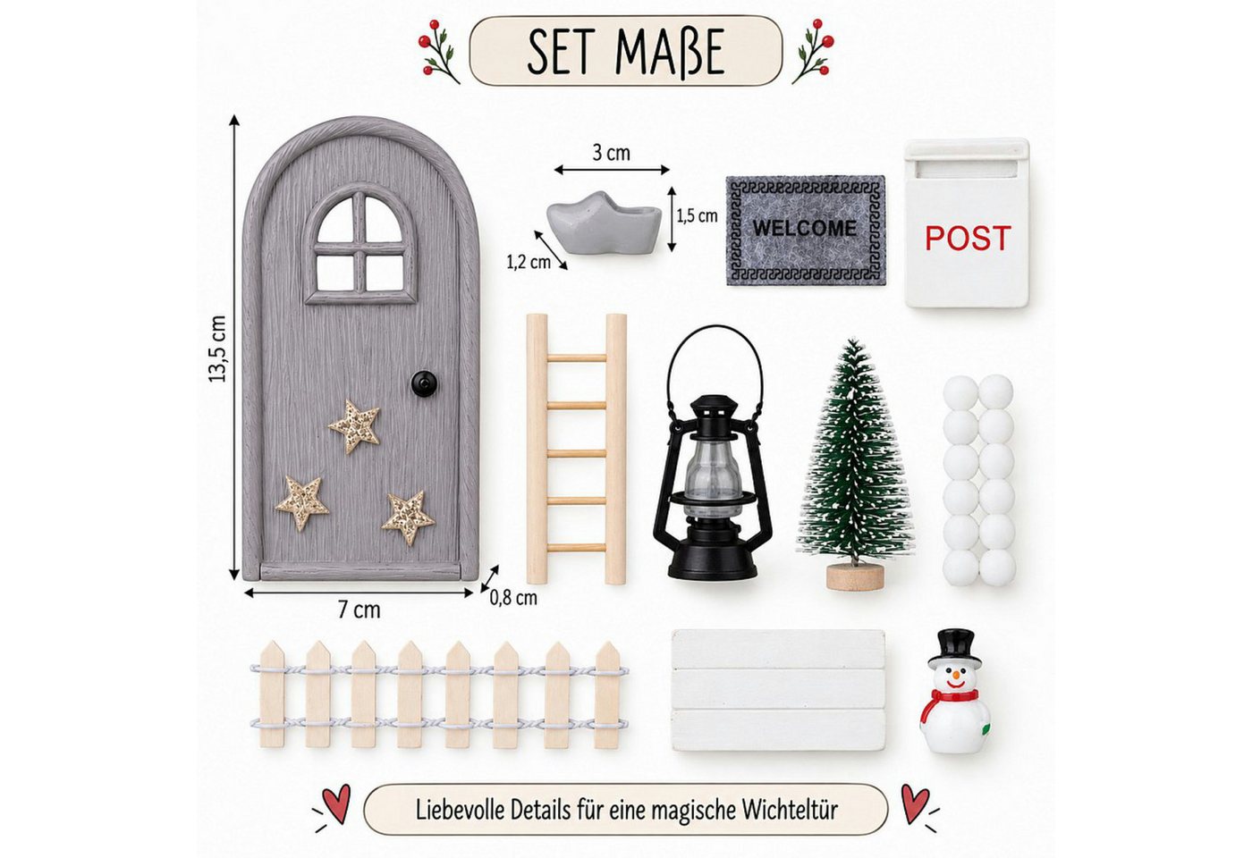 Haushalt International Im- und Export GmbH Wichteltür Weihnachtsdekoration Wichtel Set 27tlg (Stück, 27 St., Packung), Miniatur, Weihnachten, Dekoration
