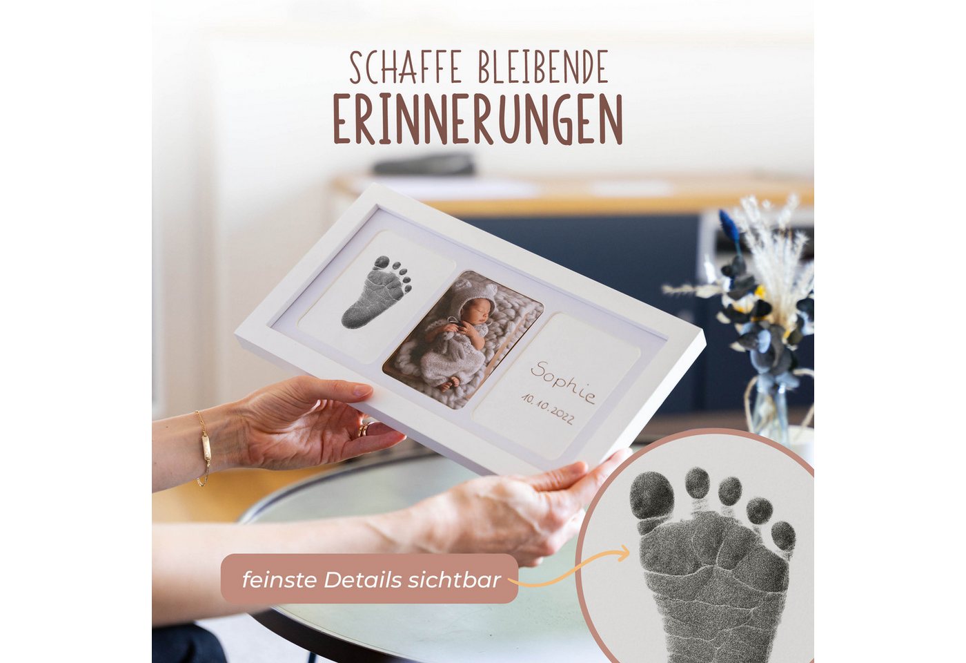 Amari Handabdruck-Set Baby Abdruckset Clean-Touch Stempelkissen, Handabdruck & Fußabdruck, 6-tlg., 2 Stempelkissen & 4 Abdruckkarten, ohne Tinte auf der Haut, Geschenk zur Geburt, Taufe & Babyparty Bild 2