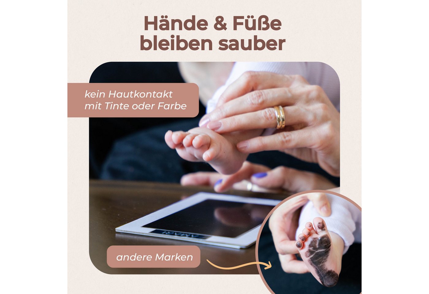 Amari Handabdruck-Set Baby Abdruckset Clean-Touch Stempelkissen, Handabdruck & Fußabdruck, 6-tlg., 2 Stempelkissen & 4 Abdruckkarten, ohne Tinte auf der Haut, Geschenk zur Geburt, Taufe & Babyparty Bild 4