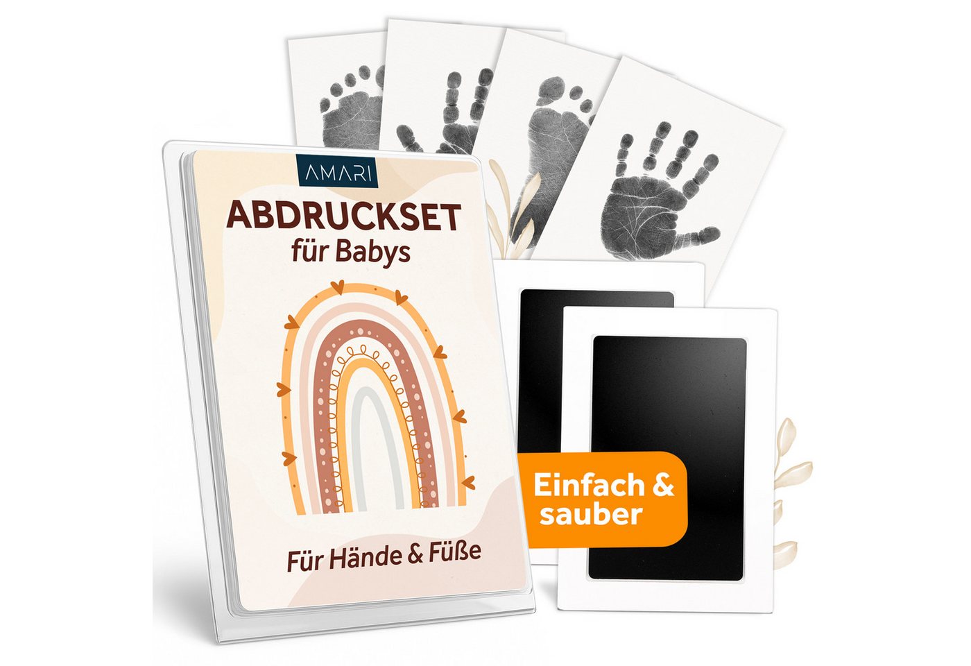 Amari Handabdruck-Set Baby Abdruckset Clean-Touch Stempelkissen, Handabdruck & Fußabdruck, 6-tlg., 2 Stempelkissen & 4 Abdruckkarten, ohne Tinte auf der Haut, Geschenk zur Geburt, Taufe & Babyparty Bild 5