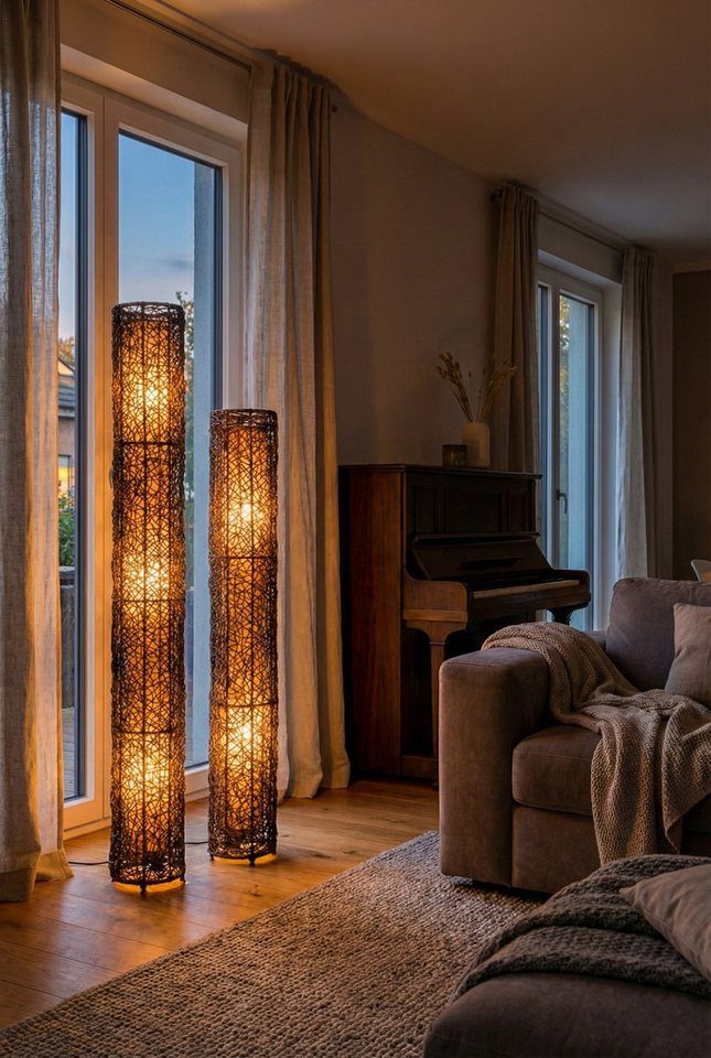 Hacienda Del Sol Stehlampe Große Stehleuchte mit Rattan-Geflecht Stoffschirm - für LEDs - Stehlam, Leuchtmittel austauschbar (nicht im Lieferumfang enthalten) Bild 5