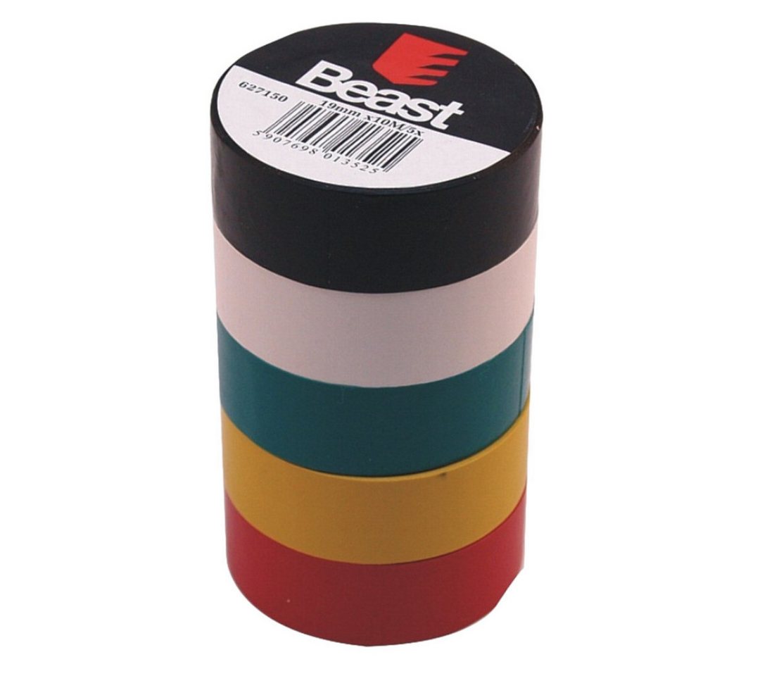 RACEL Isolierband Isolierband 19mm x 10m 5 Farben PVC Elektro Klebeband VDE Tape (5-St)