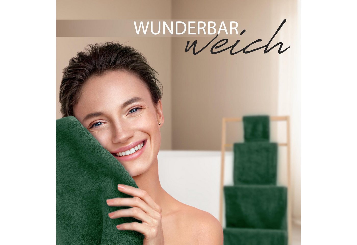 Hausfelder Saunatuch Premium Saunatücher 4er Set (Dunkelgrün, 4 Saunatücher, 80x200 cm), Baumwollfrottee (4-St), hautfreundlich, saugstark, 100 % Baumwolle