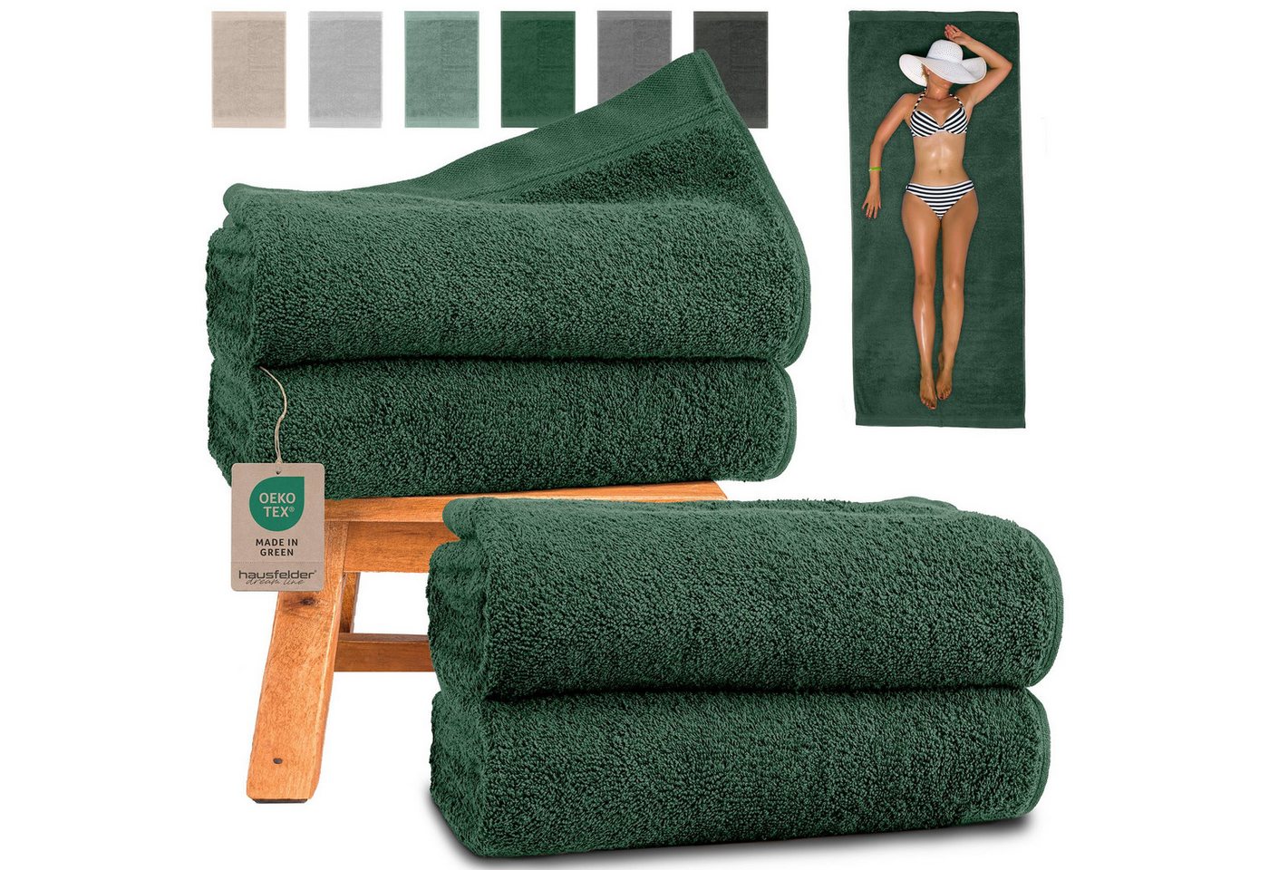 Hausfelder Saunatuch Premium Saunatücher 4er Set (Dunkelgrün, 4 Saunatücher, 80x200 cm), Baumwollfrottee (4-St), hautfreundlich, saugstark, 100 % Baumwolle Bild 2
