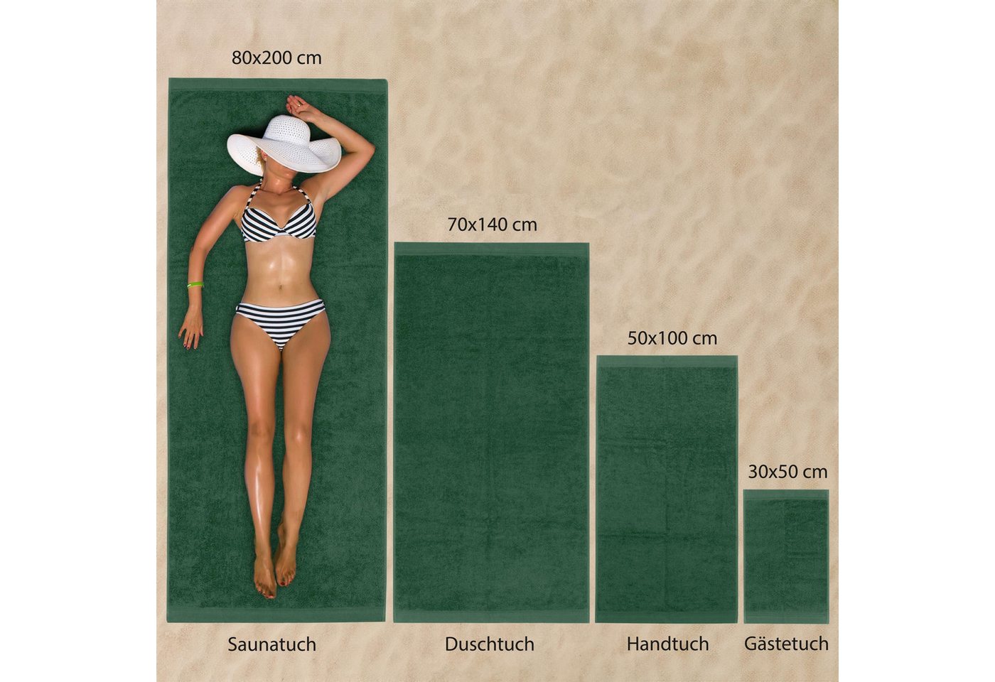 Hausfelder Saunatuch Premium Saunatücher 4er Set (Dunkelgrün, 4 Saunatücher, 80x200 cm), Baumwollfrottee (4-St), hautfreundlich, saugstark, 100 % Baumwolle Bild 4