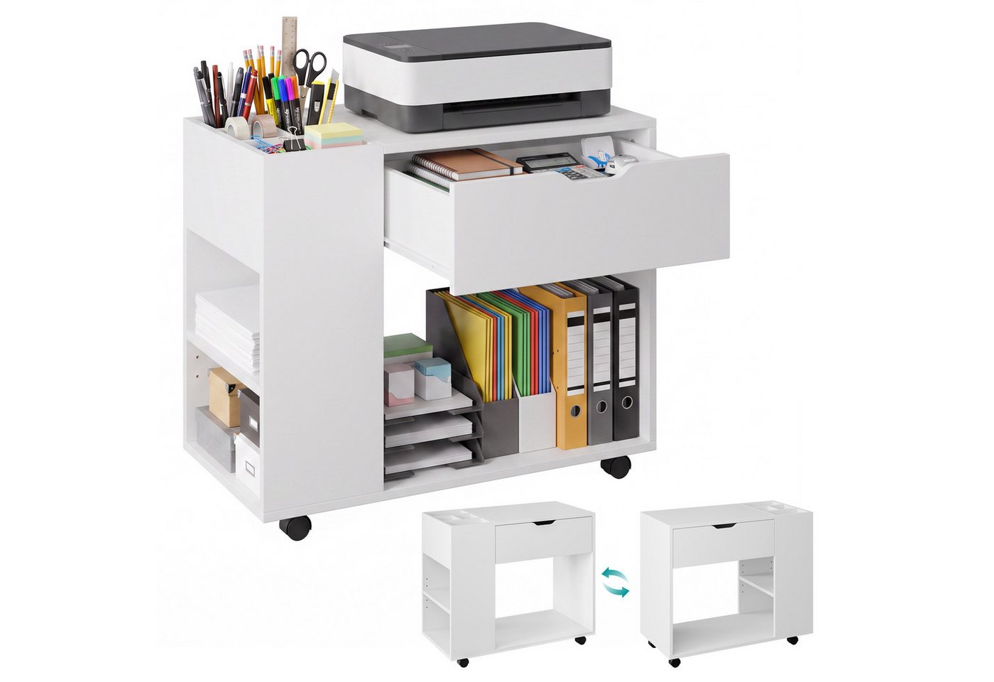 Mondeer Aktenschrank Mobiler Rollcontainer mit Fächern und Schubladen 70 x 36 x 60 cm Bild 2