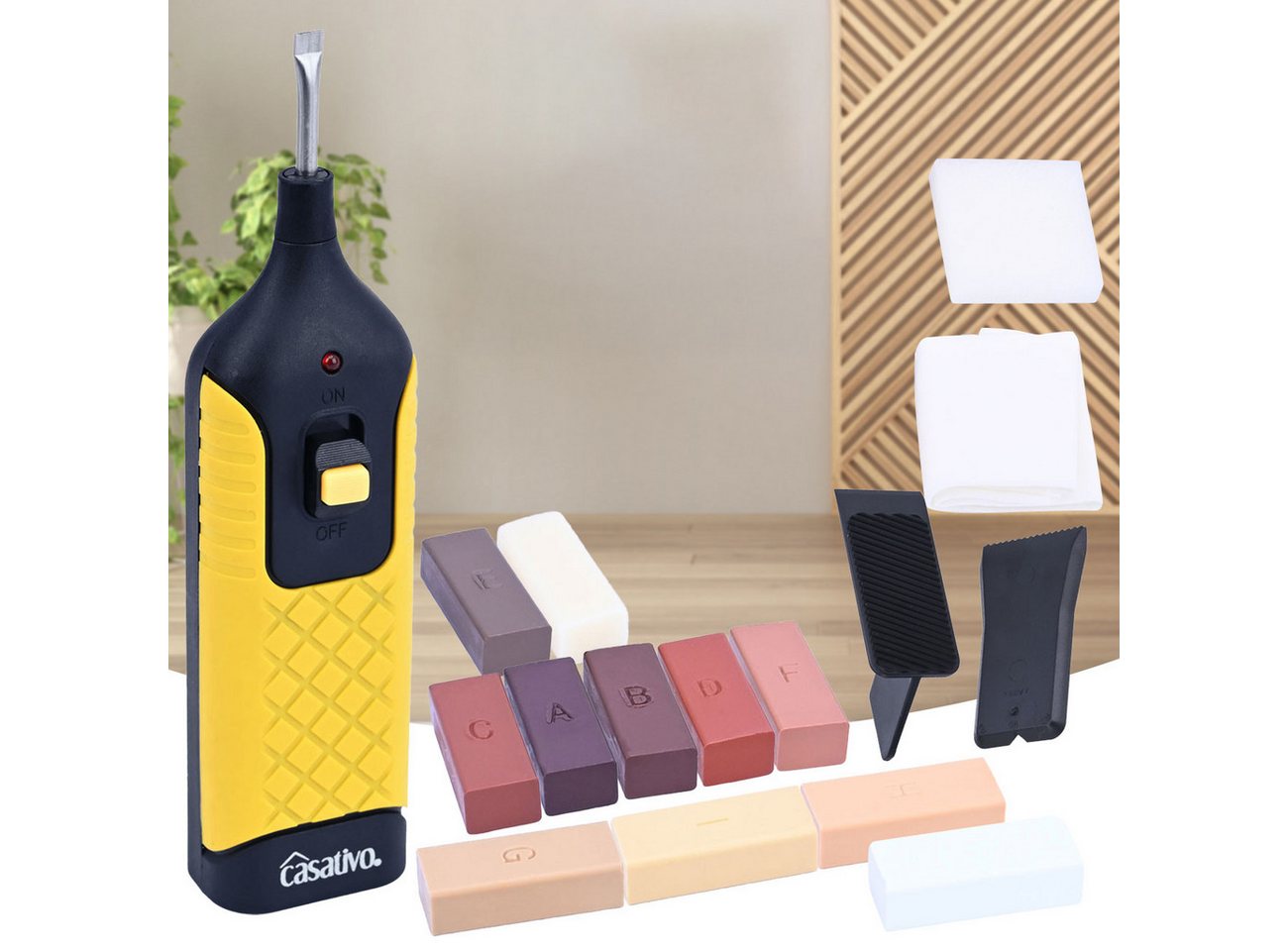 Casativo Boden-Reparaturset Bewährtes Reparaturkit für Holz-, Laminat- Kork- und Parkettböden, 11 verschiedene Farben, auch bei Holzmöbeln einsetzbar