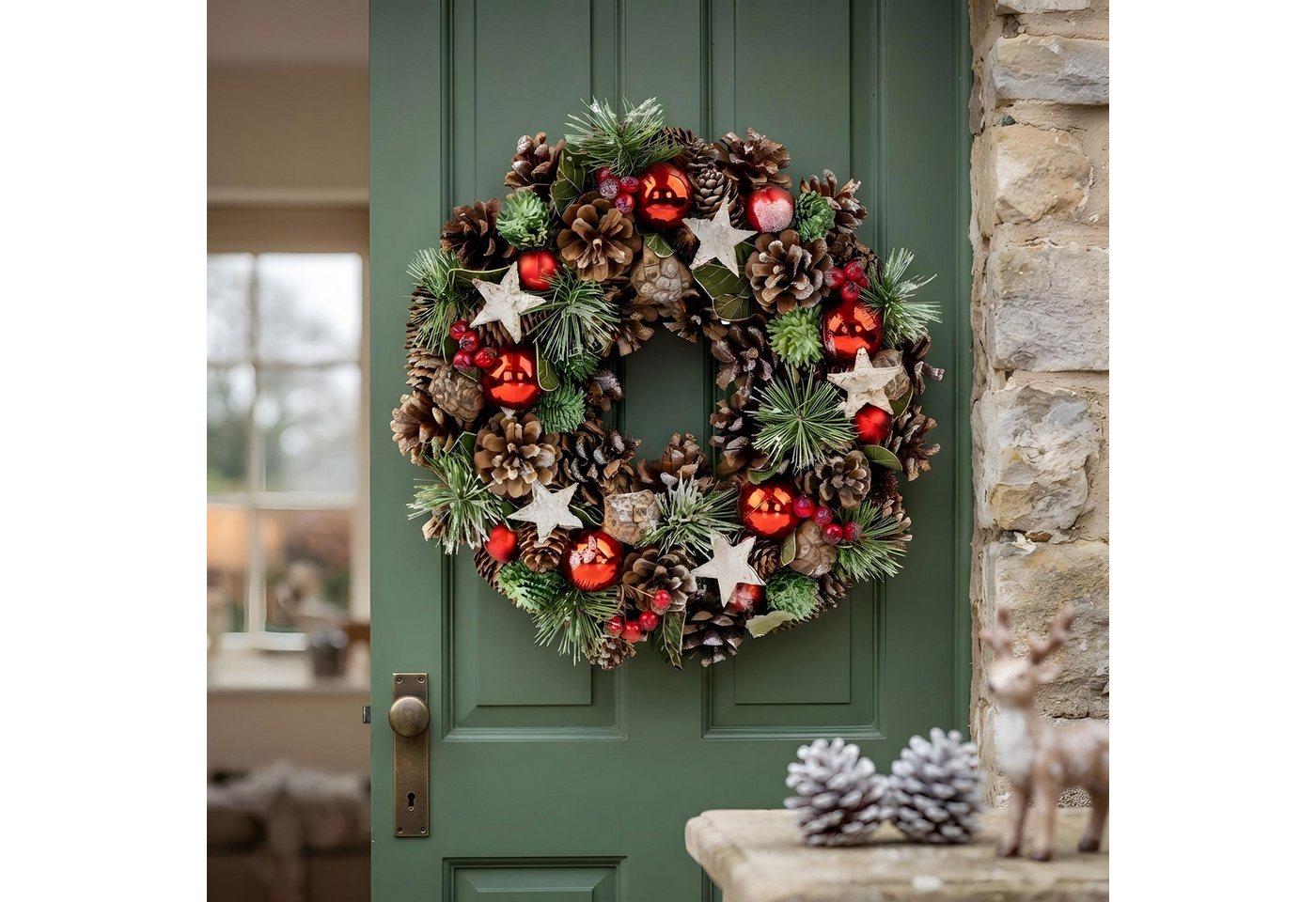 Levandeo® Adventskranz Weihnachtskranz 34cm Türkranz Tischdeko Weihnachten Zapfen Adventskran