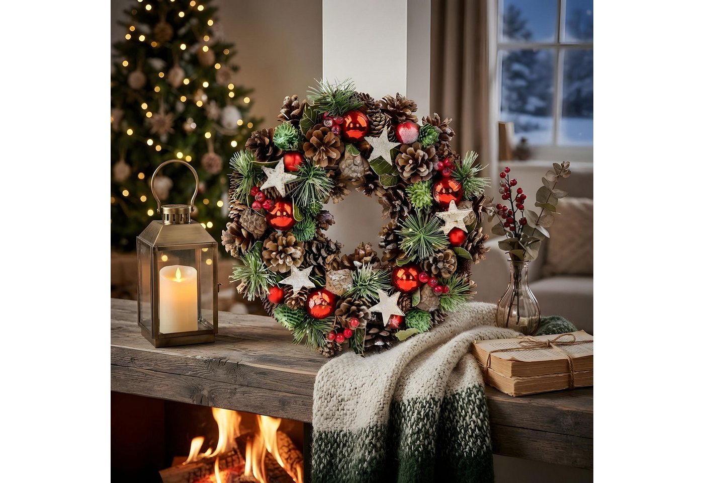 Levandeo® Adventskranz Weihnachtskranz 34cm Türkranz Tischdeko Weihnachten Zapfen Adventskran Bild 3