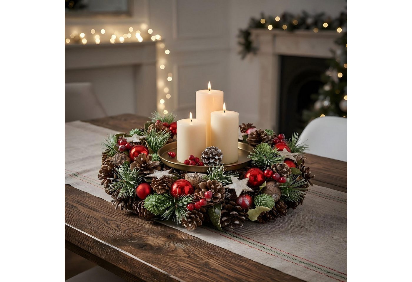 Levandeo® Adventskranz Weihnachtskranz 34cm Türkranz Tischdeko Weihnachten Zapfen Adventskran Bild 5