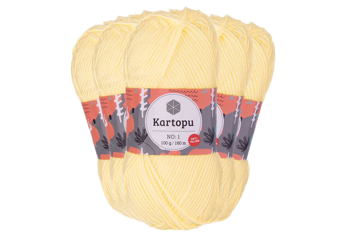 maDDma 5 x 100g Strickwolle Kartopu NO:1 Polyacryl-Wolle Anti Pilling Effekt Häkelwolle, 800 m (Sparpaket), K331 vanille Bild 4