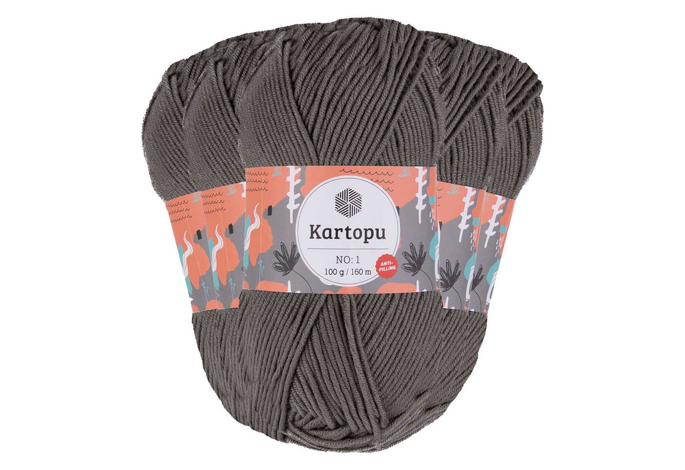maDDma 5 x 100g Strickwolle Kartopu NO:1 Polyacryl-Wolle Anti Pilling Effekt Häkelwolle, 800 m (Sparpaket), K1921 mausgrau Bild 3