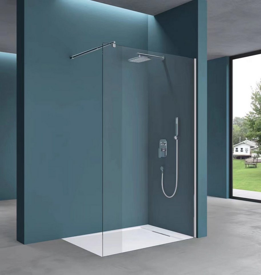 Teico Duschwand Duschabtrennung mit Stabistange 8 mm ESG Glas 1200x2000 mm, Sicherheitsglas Bild 4