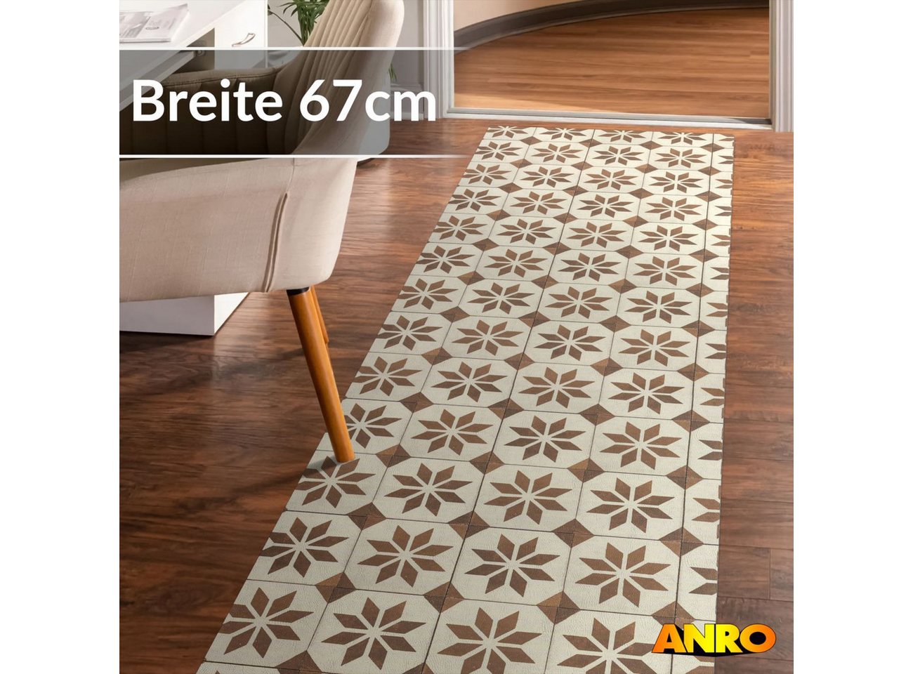 ANRO Küchenläufer abwaschbar BOHO LADY Läufer pflegeleicht Küchenteppich, Rechteckig, Höhe: 3 mm, robust schmutzabweisend 67x100cm Mediterranean Braun robust Bild 3