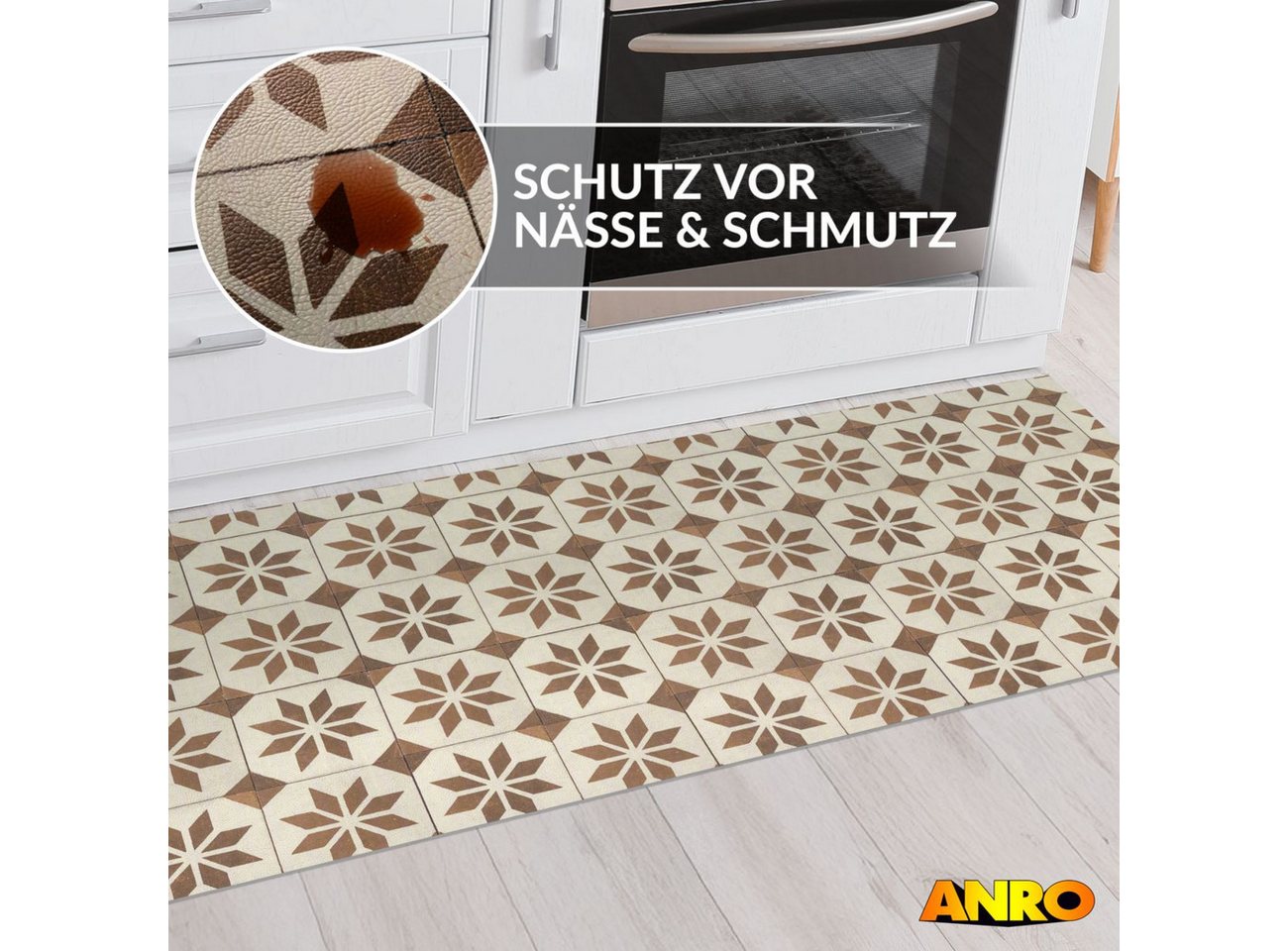 ANRO Küchenläufer abwaschbar BOHO LADY Läufer pflegeleicht Küchenteppich, Rechteckig, Höhe: 3 mm, robust schmutzabweisend 67x100cm Mediterranean Braun robust Bild 4