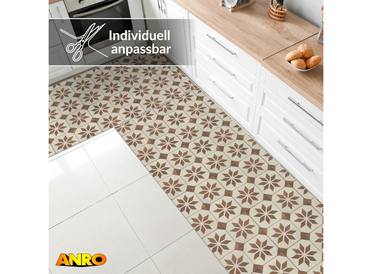 ANRO Küchenläufer abwaschbar BOHO LADY Läufer pflegeleicht Küchenteppich, Rechteckig, Höhe: 3 mm, robust schmutzabweisend 67x100cm Mediterranean Braun robust Bild 5