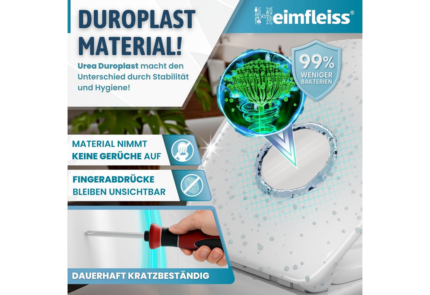 Heimfleiss® WC-Sitz Toilettendeckel Absenkautomatik abnehmbar oval (Klodeckel Softclose, antibakterielles Duroplast, kratzfest) Bild 2